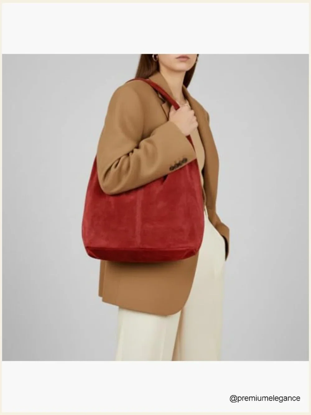 Italian Genuine Suede Hobo Bag with Zipper Shoulder Strap Large Slouchy